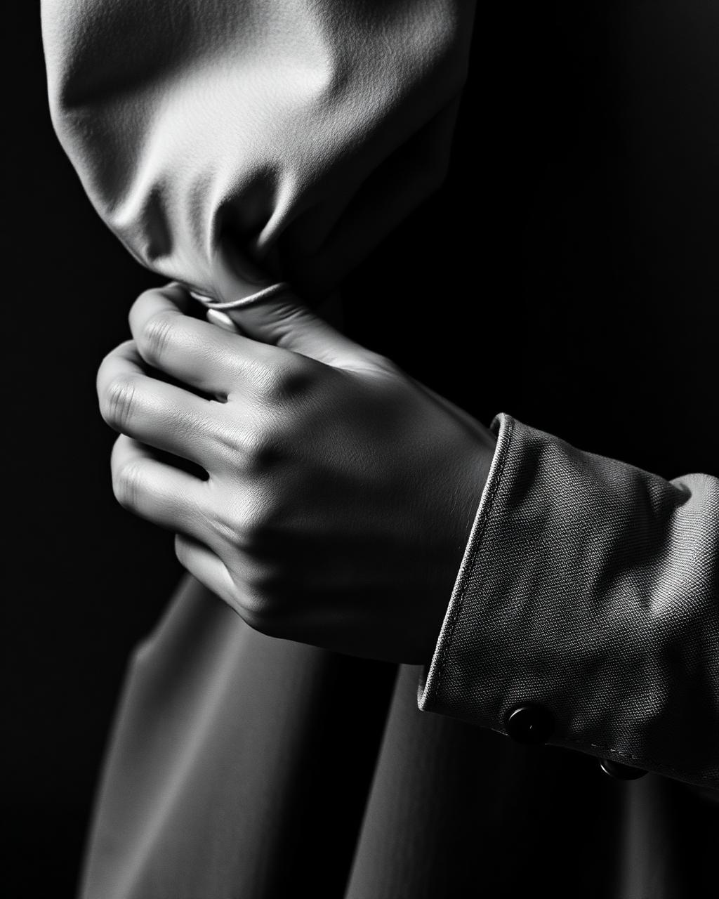Close-up of hands adjusting a heavy cotton cuff